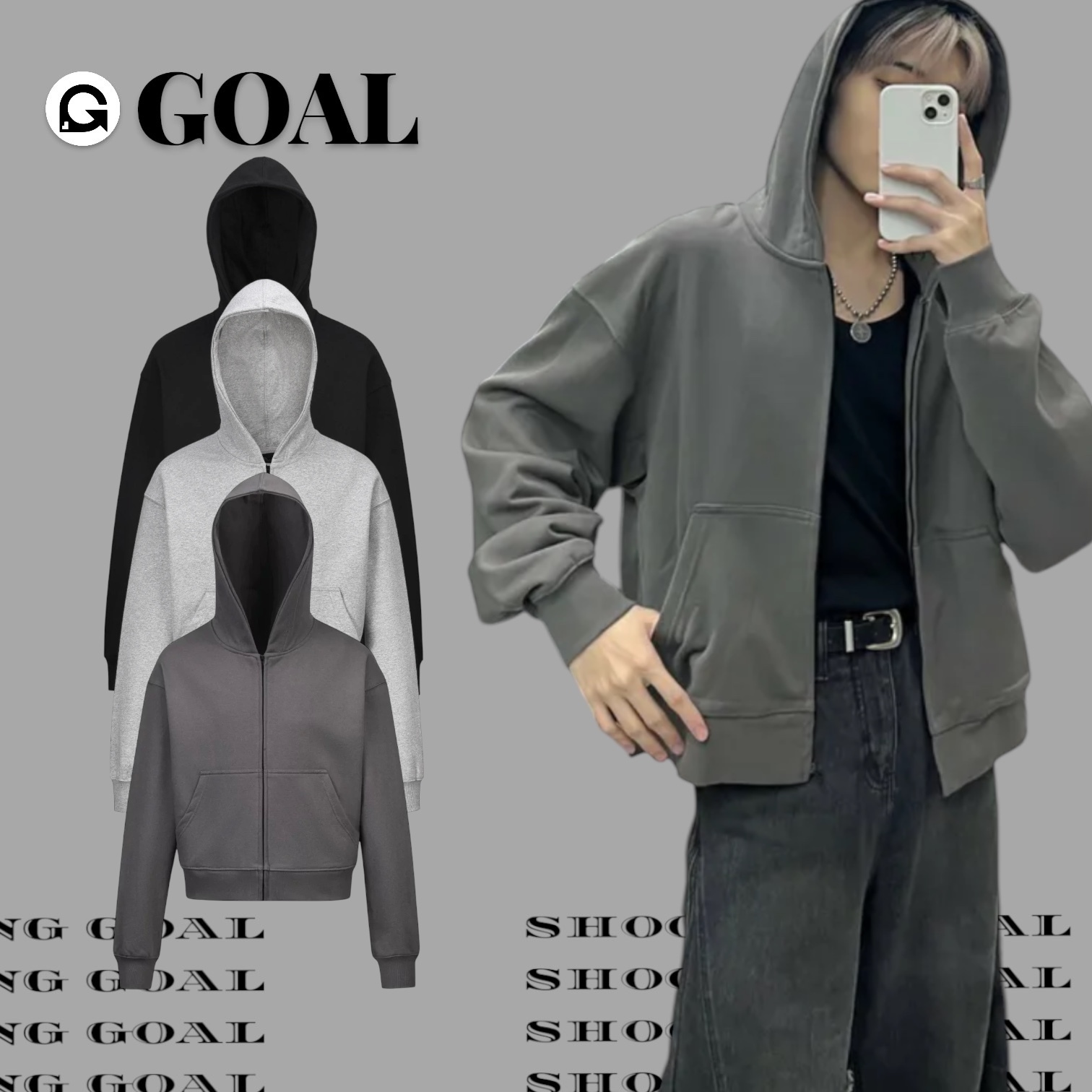 (GOAL)  重磅短寬版型連帽外套 DC+ 0036