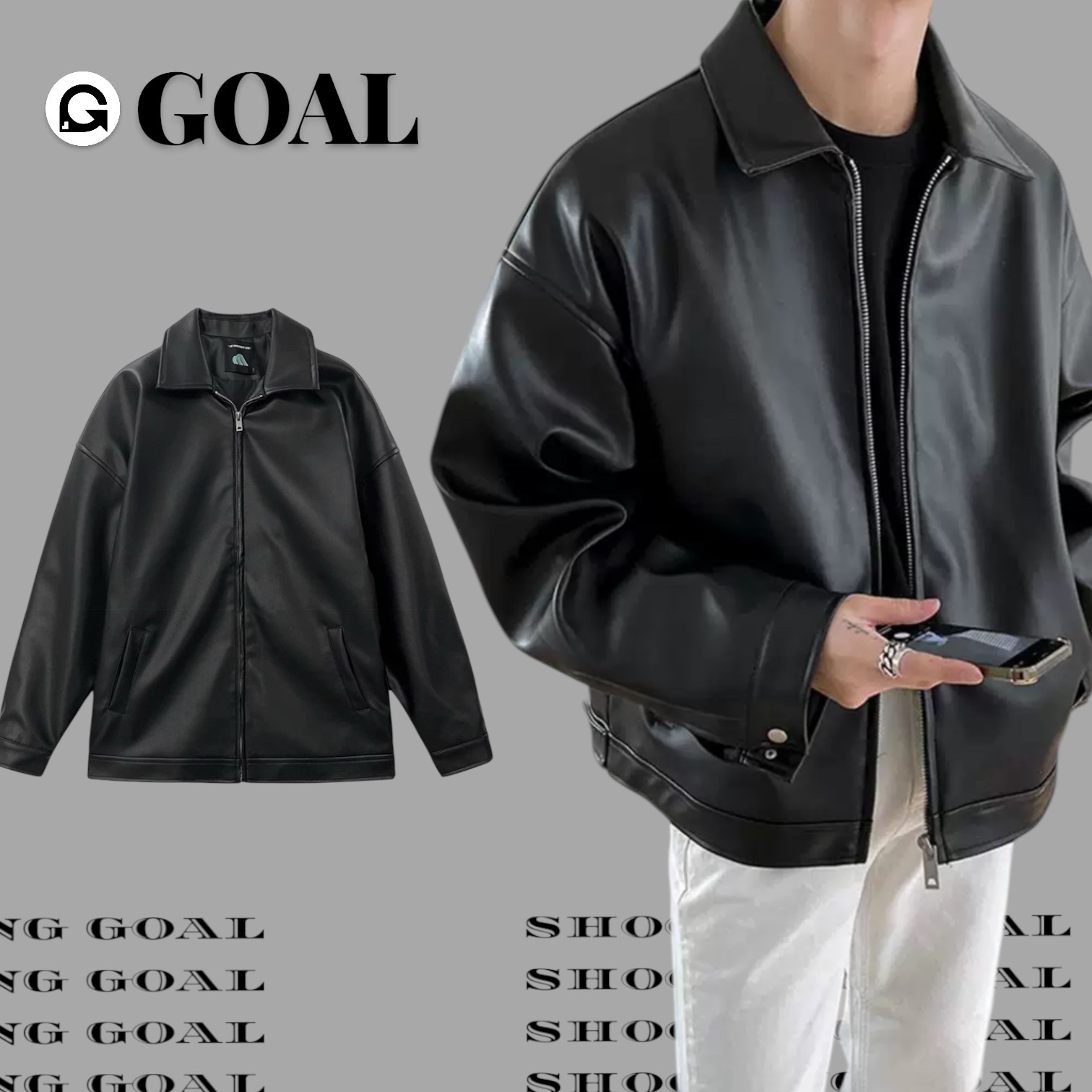 (GOAL) KC9 翻領 亮面 垂墜 質感 皮外套