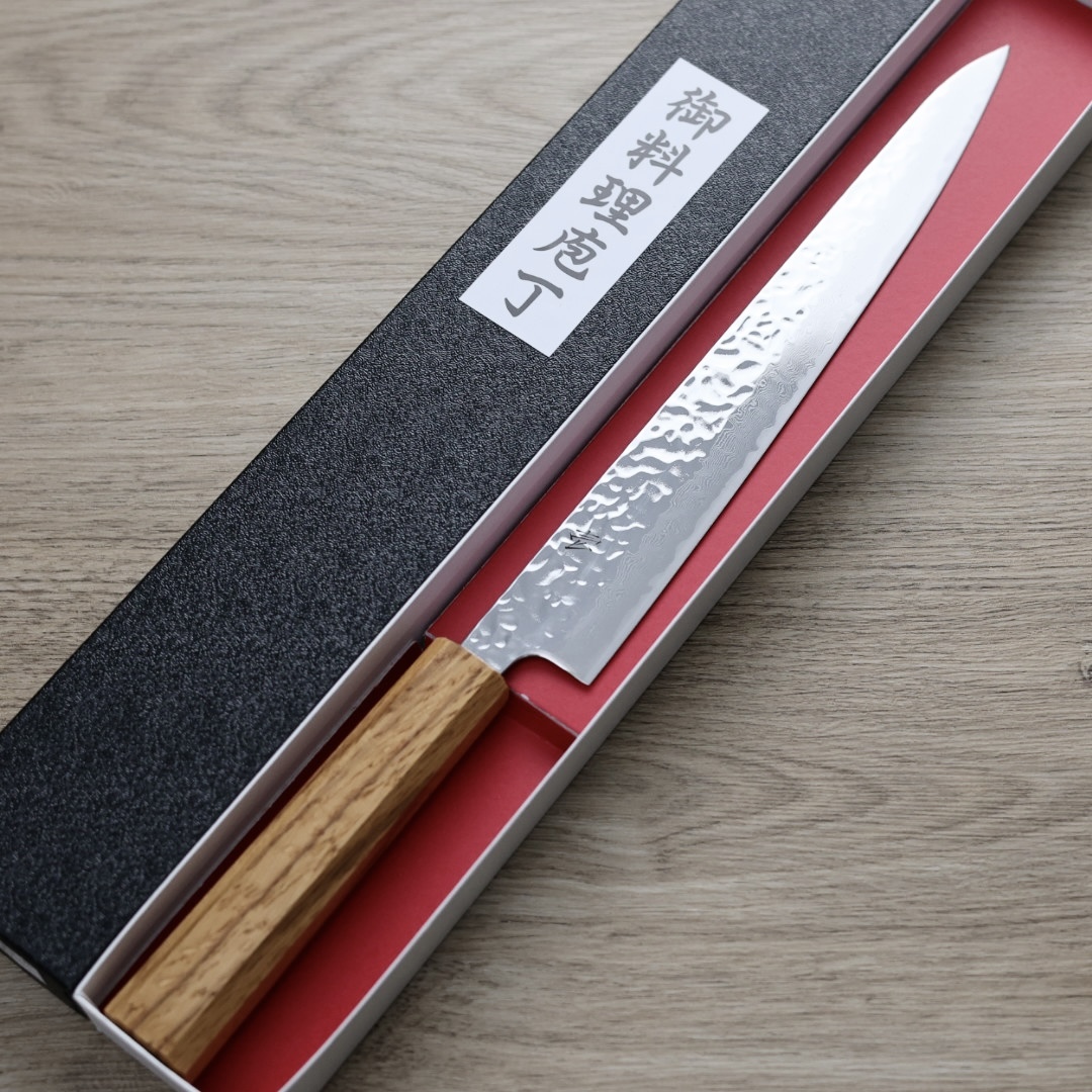 作SAKU 壱 筋引 240mm AUS10鋼 鎚目 大馬士革