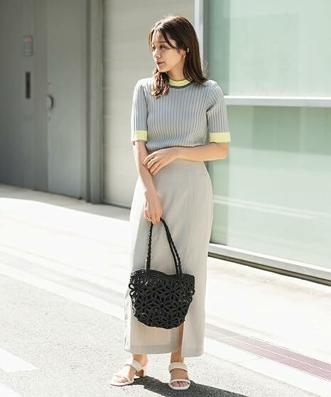 [現貨回饋出清]折扣SENSE OF PLACE亞麻開衩合身裙 灰米L號