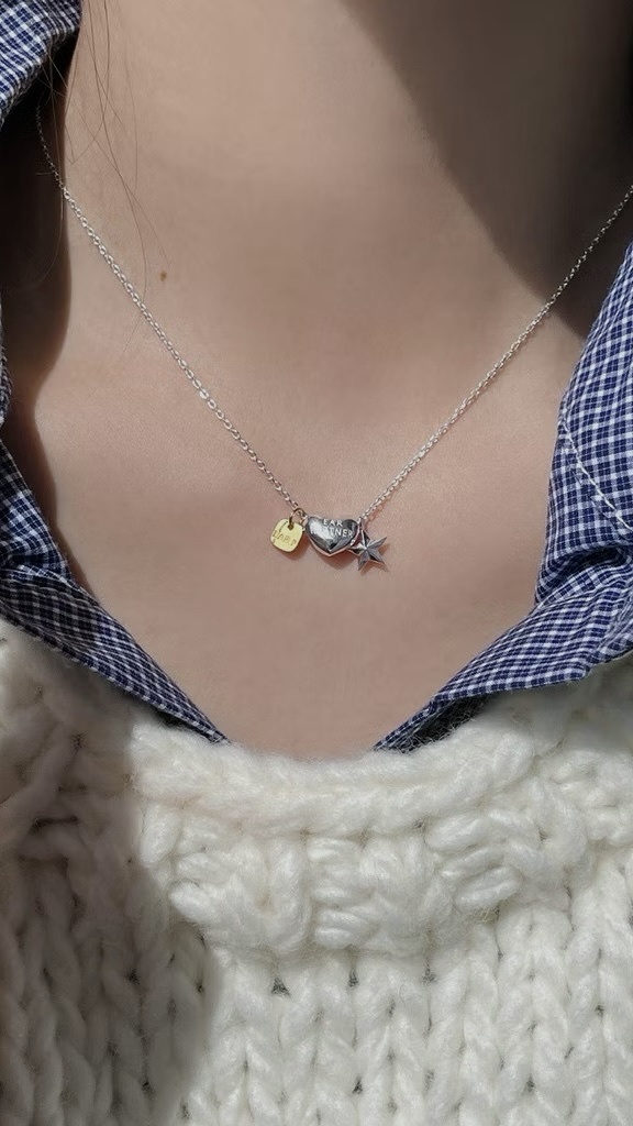 sliver925純銀心星小墜飾”小金牌項鏈