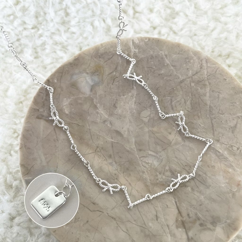 silver925純銀一體立體蝴蝶結項鏈/choker