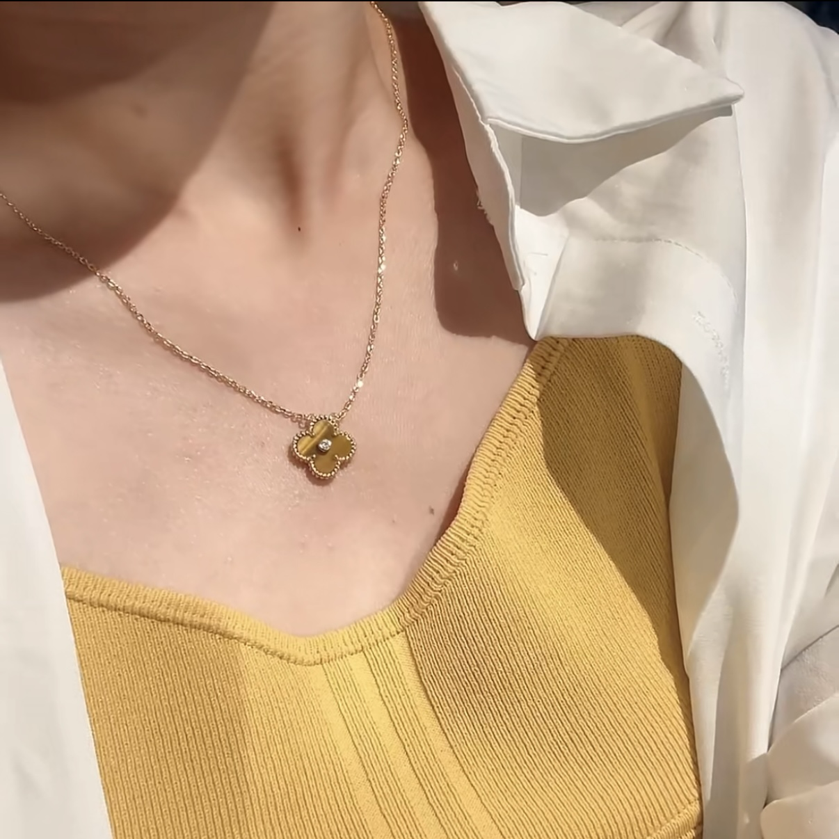 18k【虎眼石】”四葉草水鑽單花高奢定製項鍊