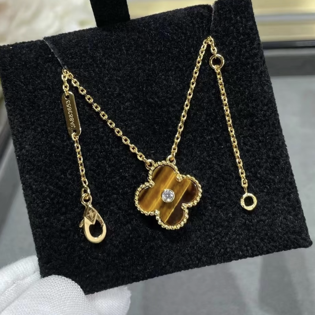 18k【虎眼石】”四葉草水鑽單花高奢定製項鍊