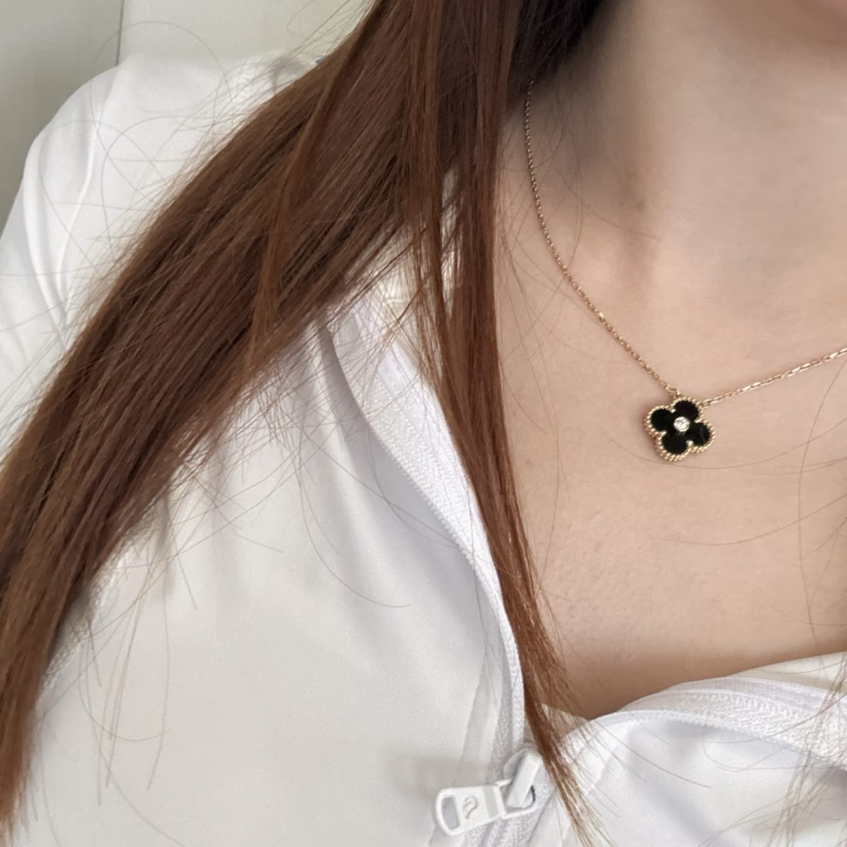 18k經典黑瑪瑙”水鑽單墜四葉草高奢定製項鏈