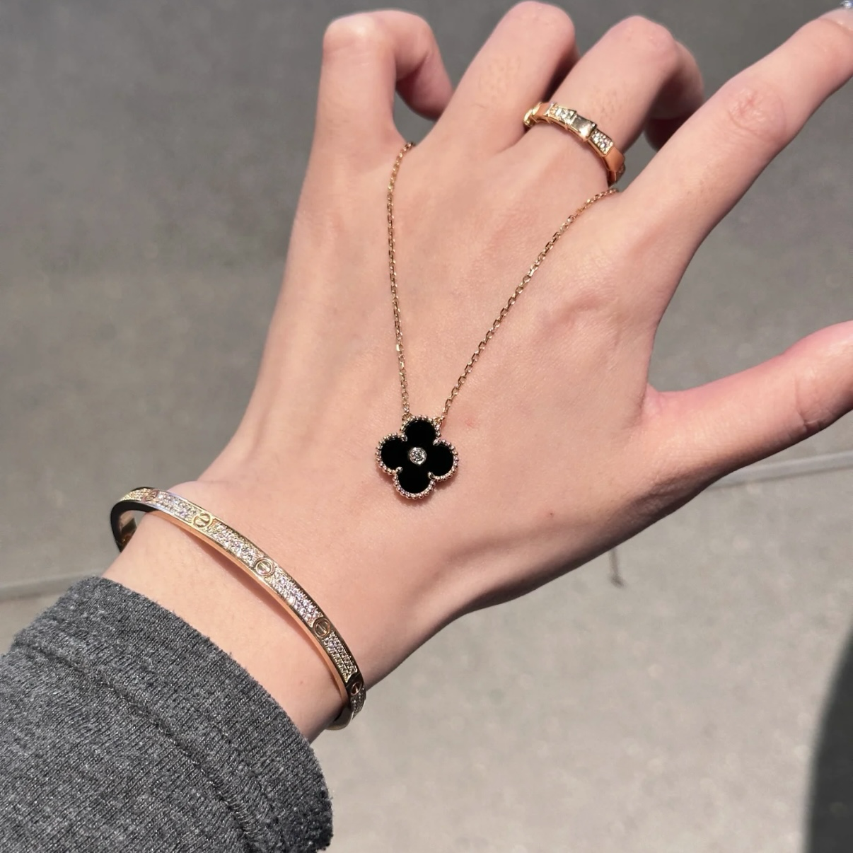 18k經典黑瑪瑙”水鑽單墜四葉草高奢定製項鏈