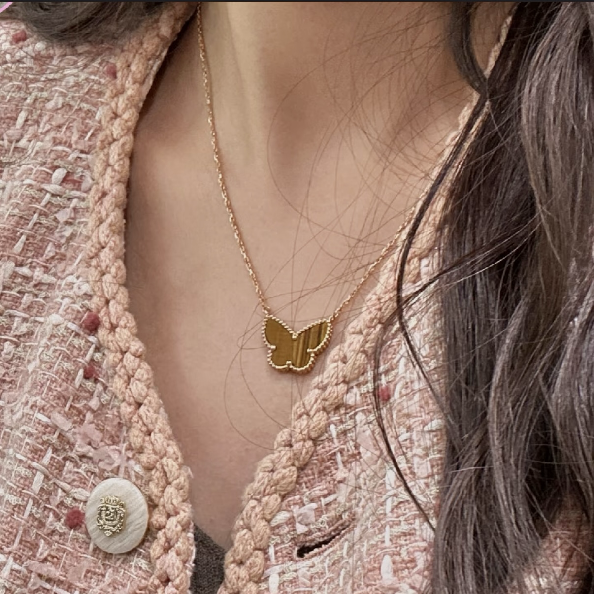 18k va”虎眼石Lucky Alhambra蝴蝶墜高奢定製項鏈