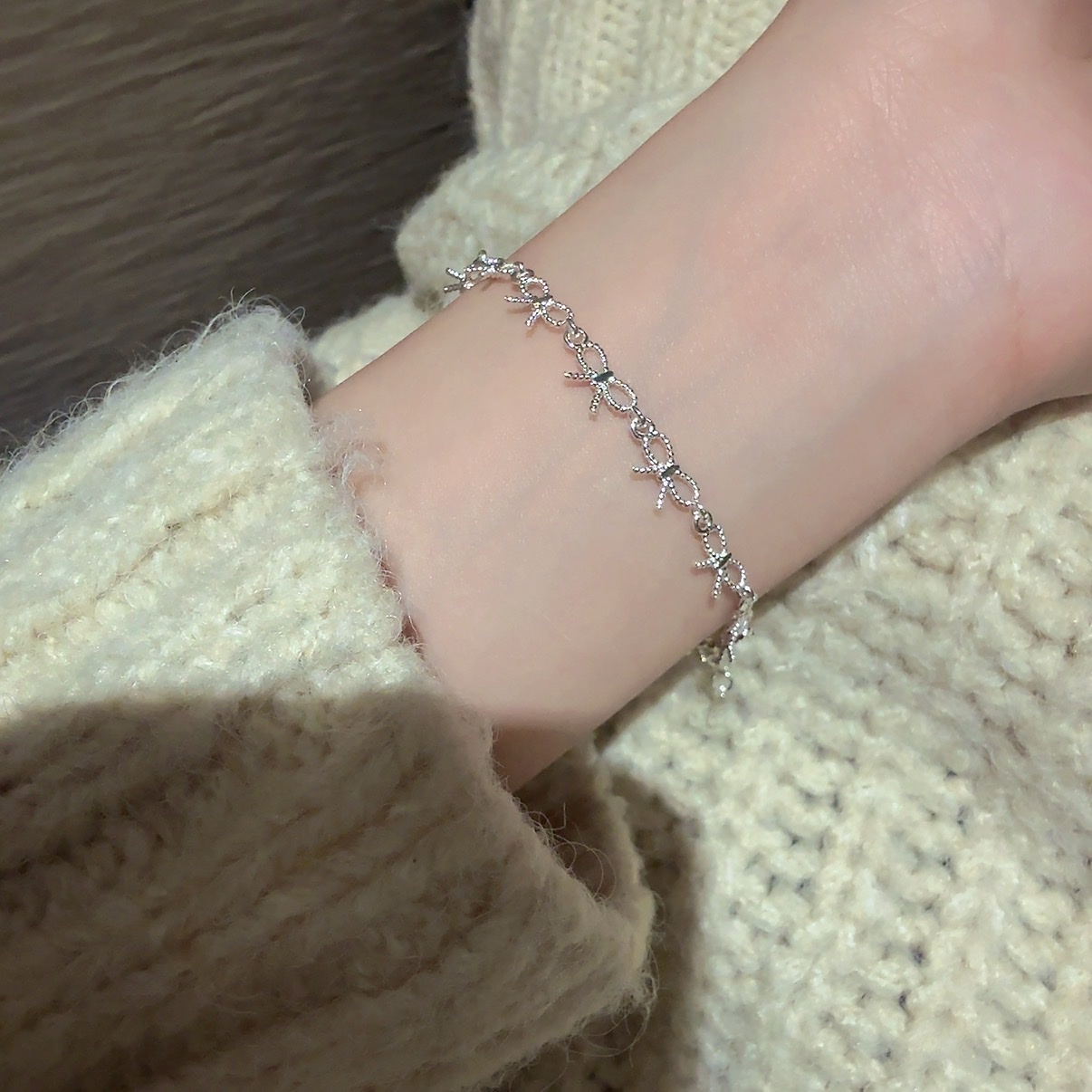 silver925純銀”一體立體蝴蝶結手鍊