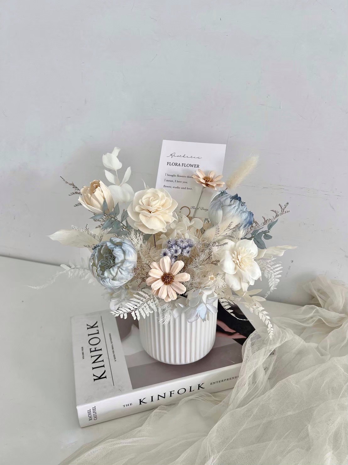 開幕盆花 乾燥索拉盆花-藍白