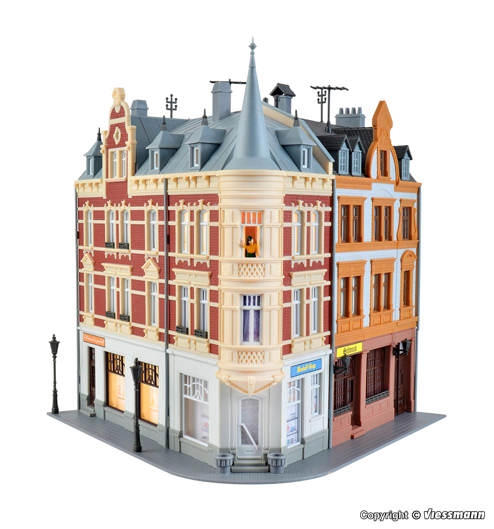 Kibri 38295 HO規 轉角房屋 附人物和照明.套件