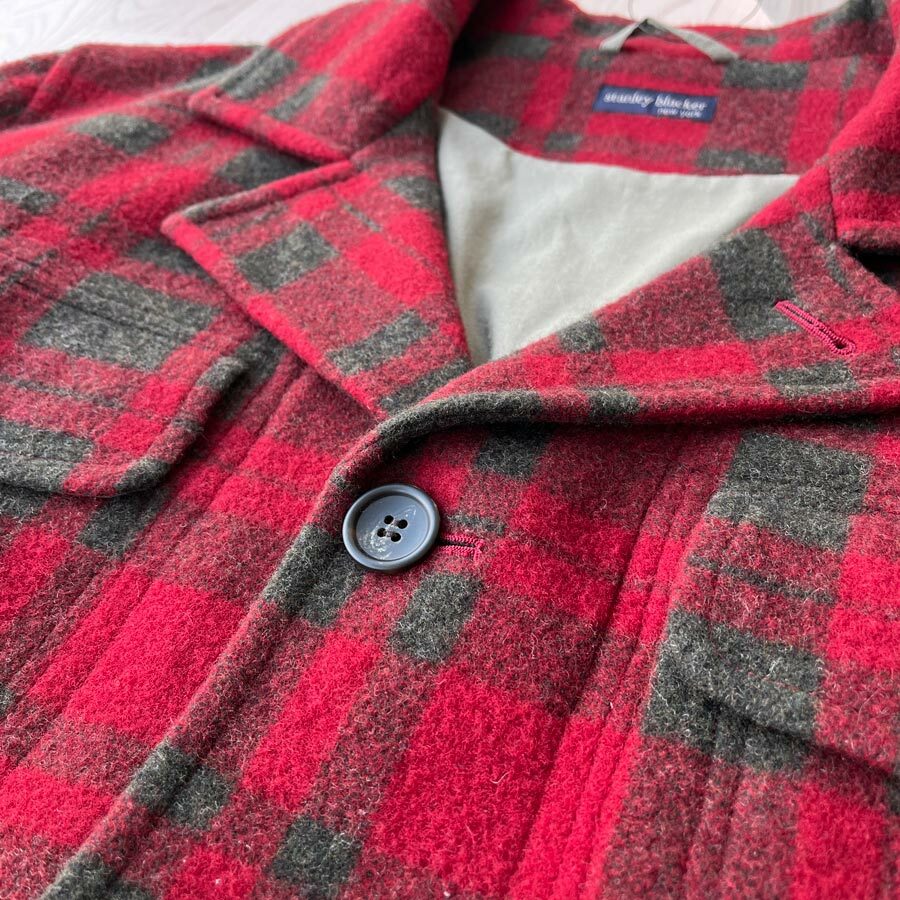 Stanley Blacker日本製紅色格紋古著羊毛外套