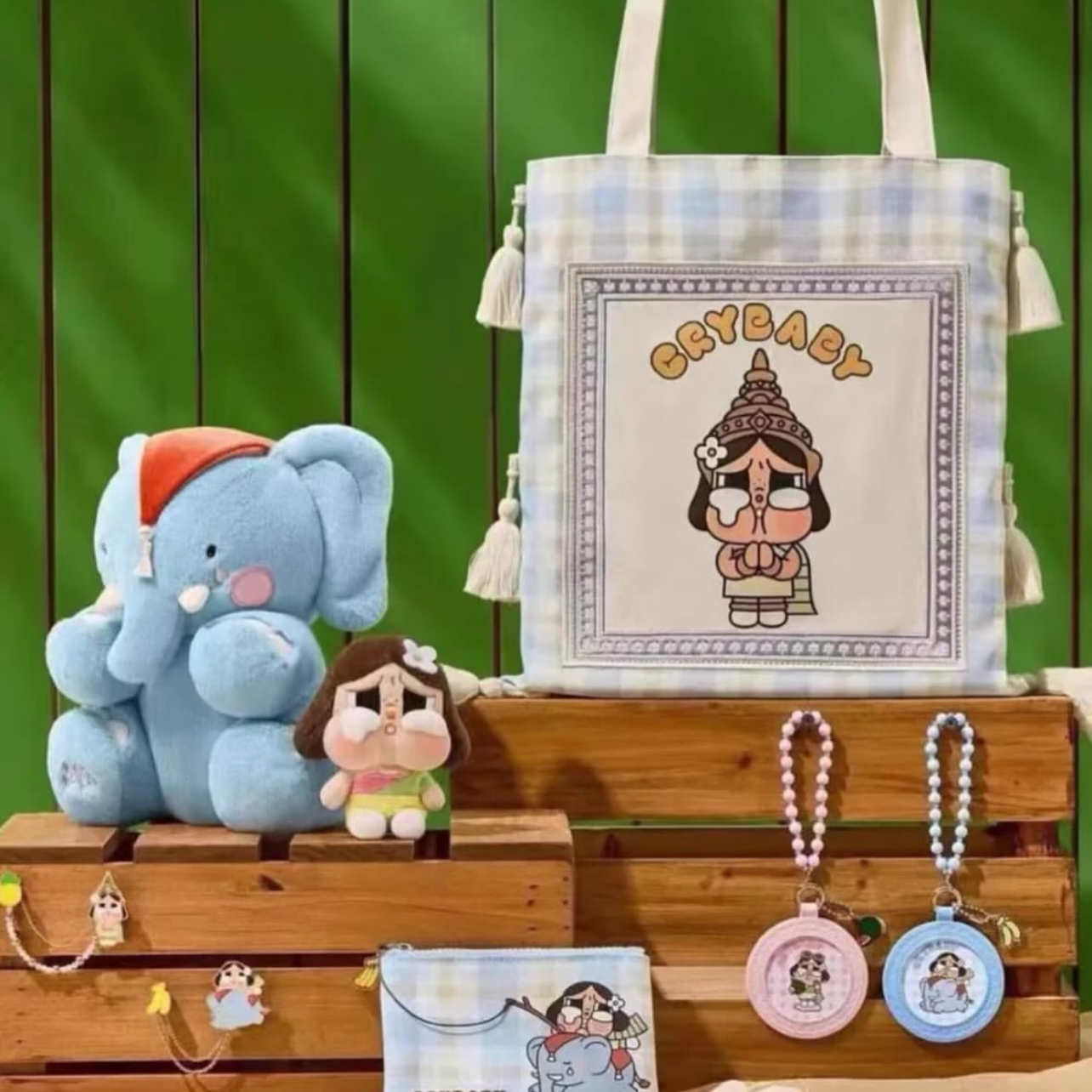 泰國限定 POP MART 泡泡瑪特 POPMART CRYBABY 泰國大象哭娃 毛絨公仔 娃娃 tote bag 托特包