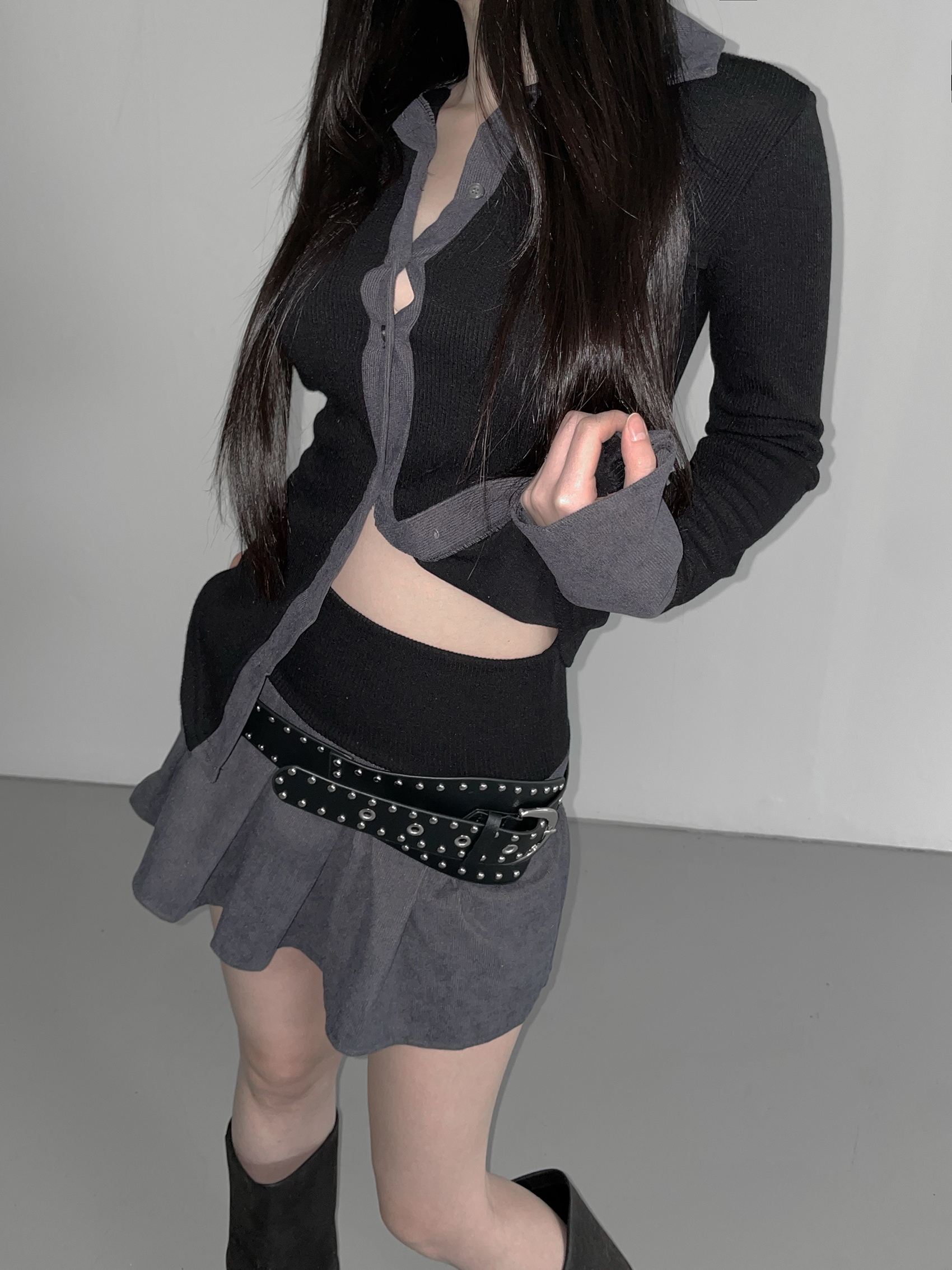 KR AMELIA SHIRT TOP (BLACK GREY)