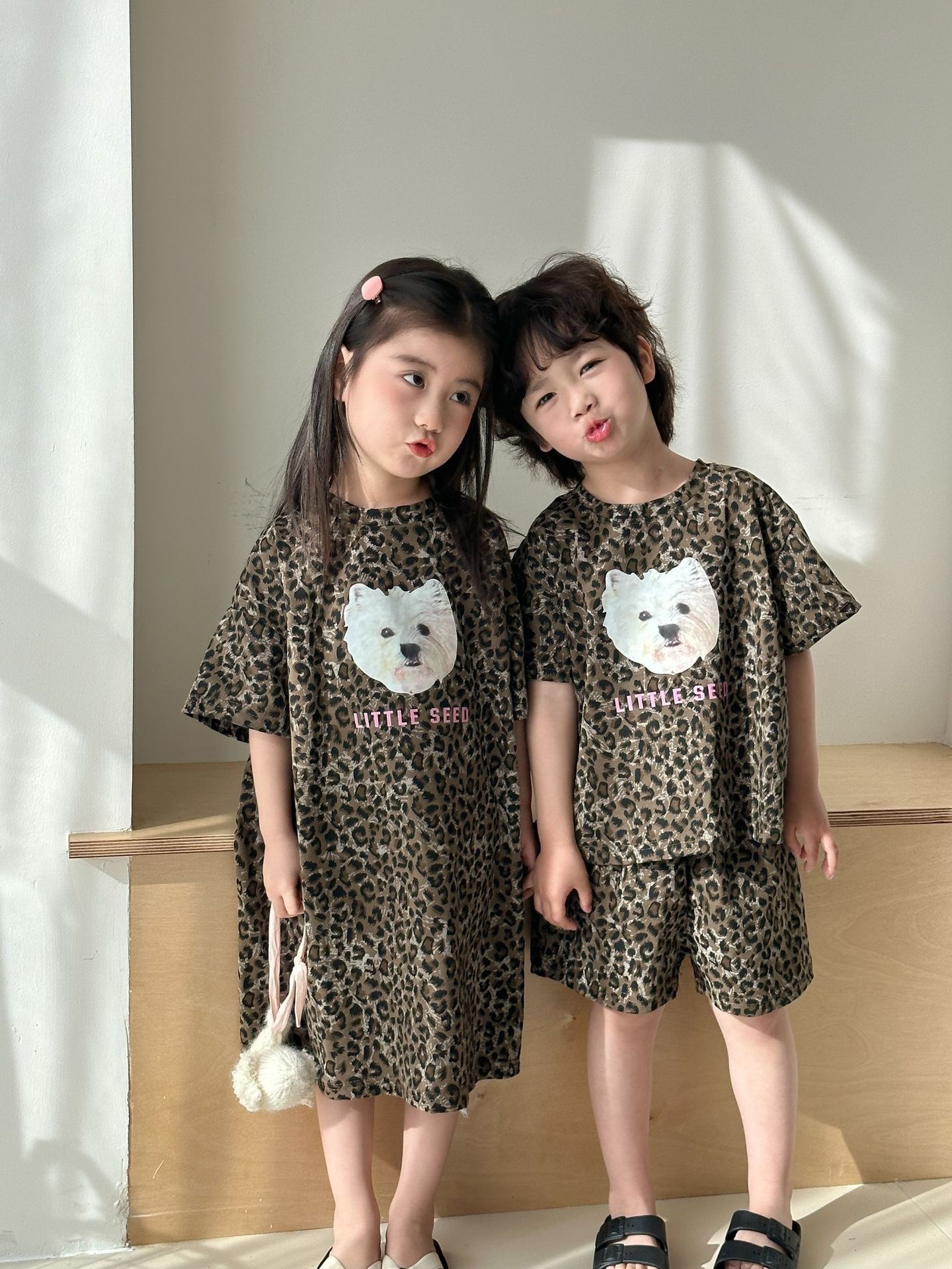 兄弟姐妹一起穿_夏季豹紋狗狗套裝/洋裝