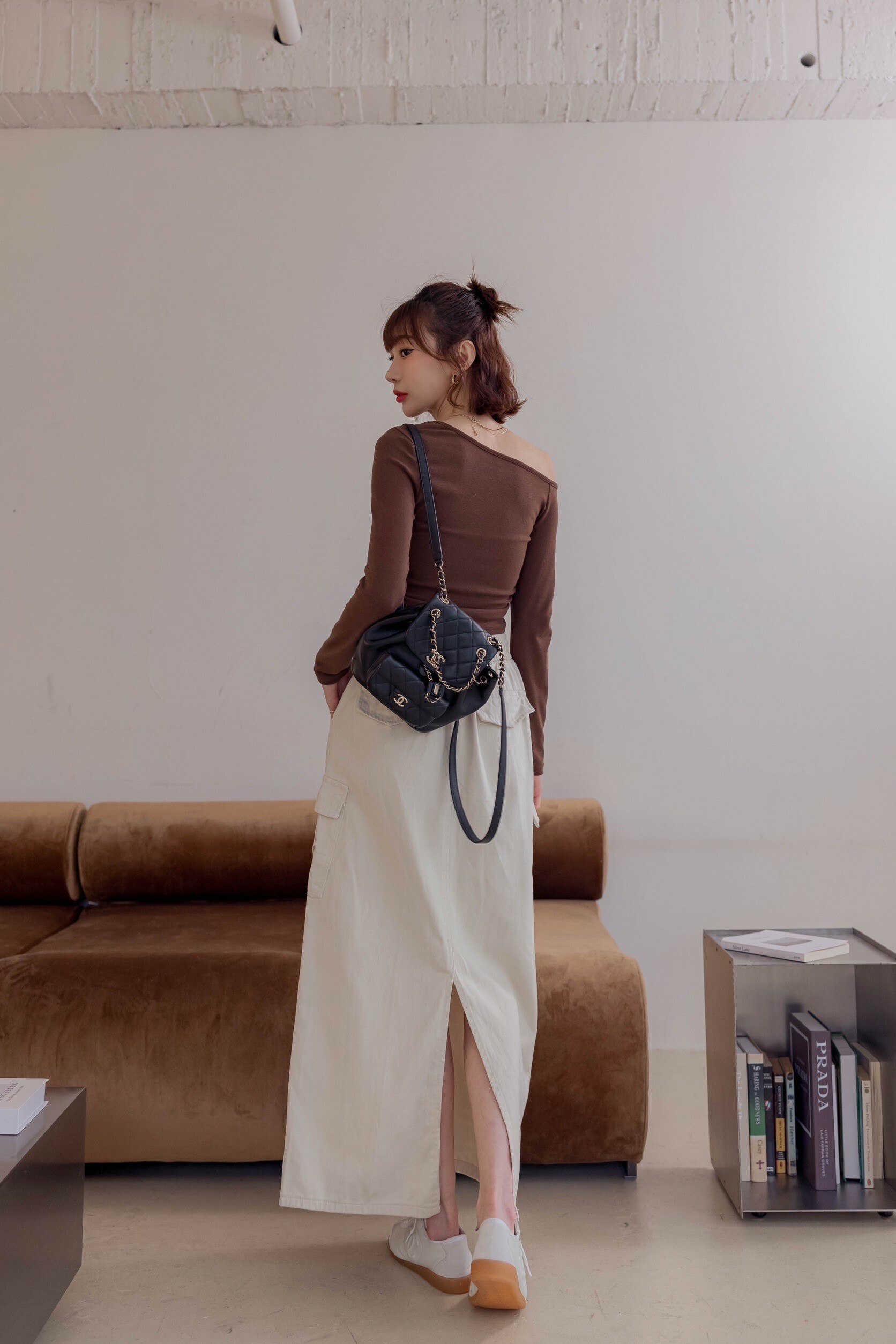 （現貨）#N105 挺版工裝抽繩長裙(杏/卡其)