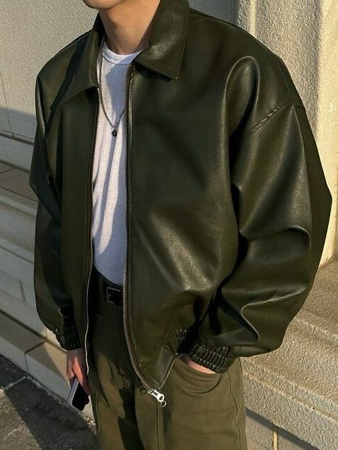 反領拉鍊合成皮褸 TAC-0119JK