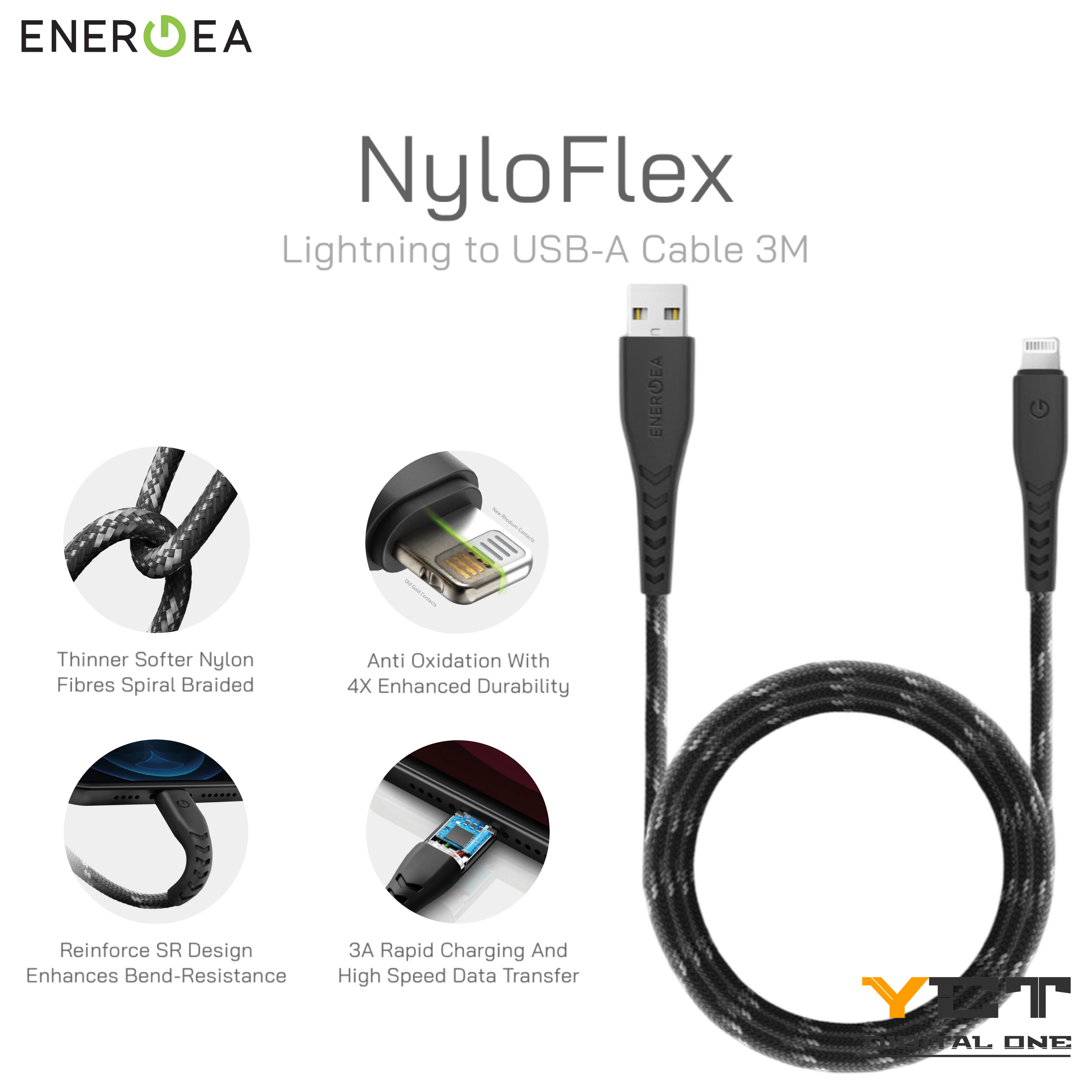 ENERGEA NyloFlex Lightning 轉 USB-A 線 3 米