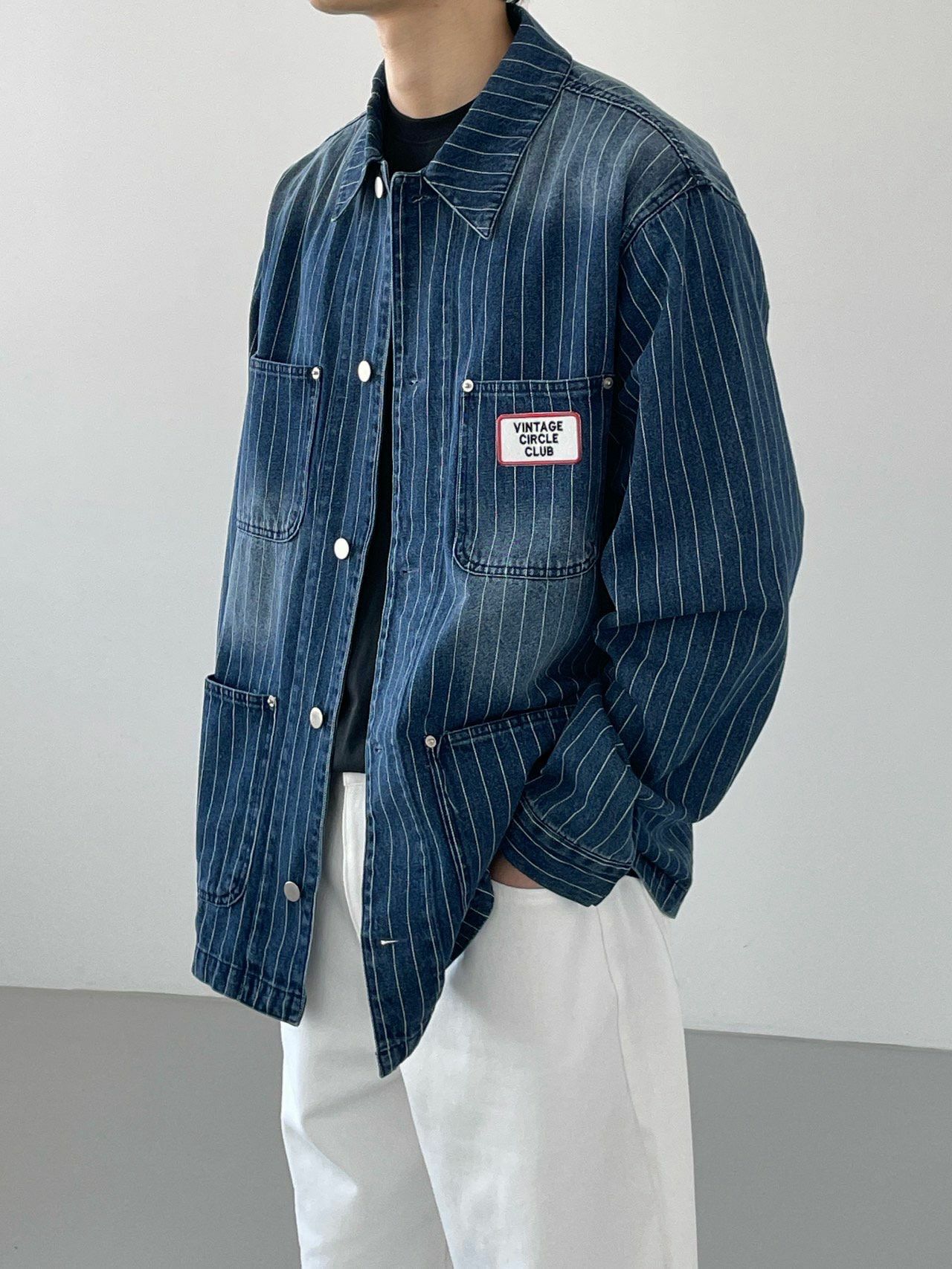 洗水直間襟章牛仔褸 JK2622