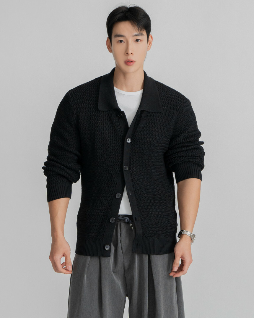 (韓國獨家特價)巴拿馬領簍空針織開衫