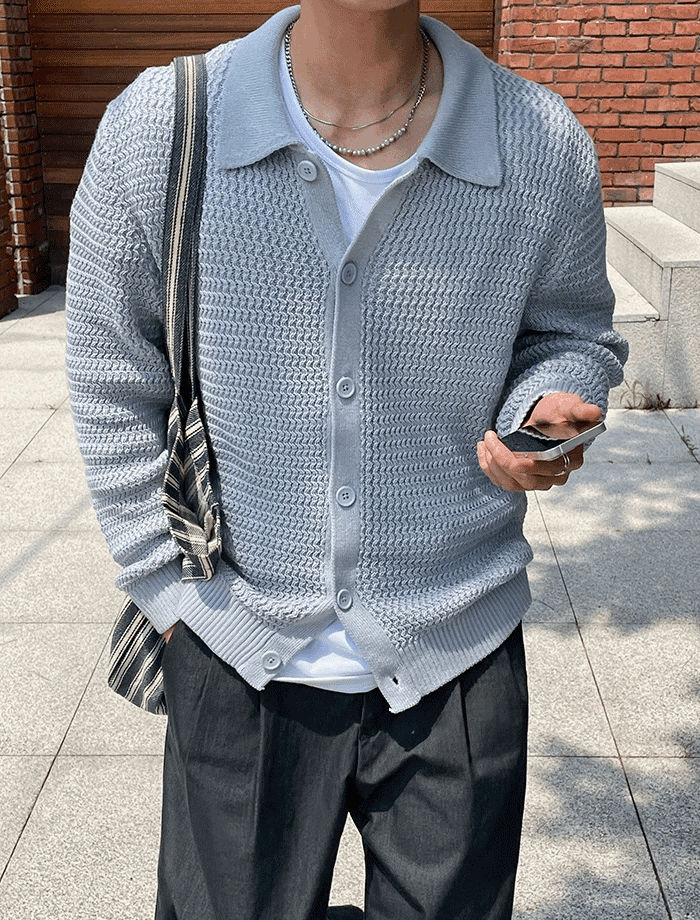 (韓國獨家特價)巴拿馬領簍空針織開衫