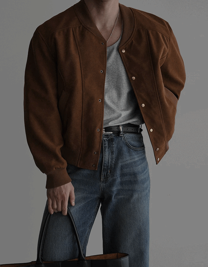 設計款麂皮棒球外套