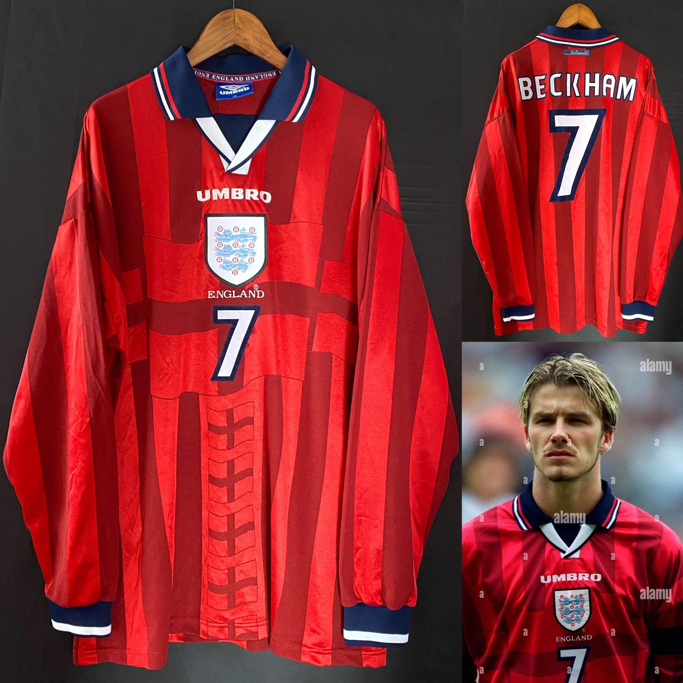 England 1998-1999 Umbro L/S Away Shirt #7 BECKHAM