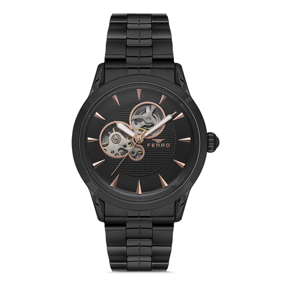 【FERRO 費羅】F31457A 雙面鏤空錶盤 夜光指針 不鏽鋼 機械 手錶