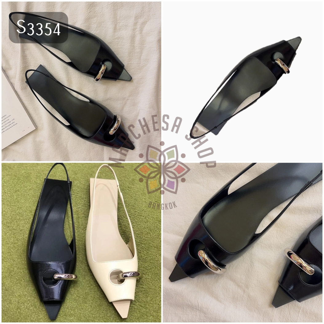 S3354 - 羊皮純色金屬套趾尖頭平底魚咀涼鞋