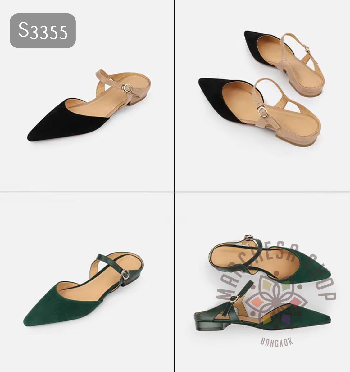 S3355 - 牛皮一字帶平底涼拖