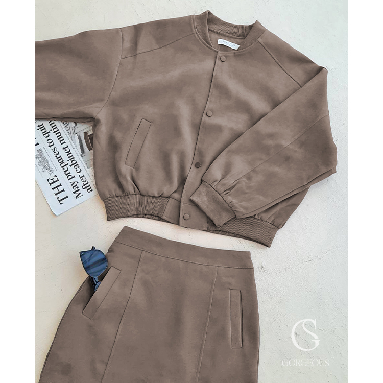 G6530 現貨「高磅壓釦口袋外套+鬆緊褲裙」