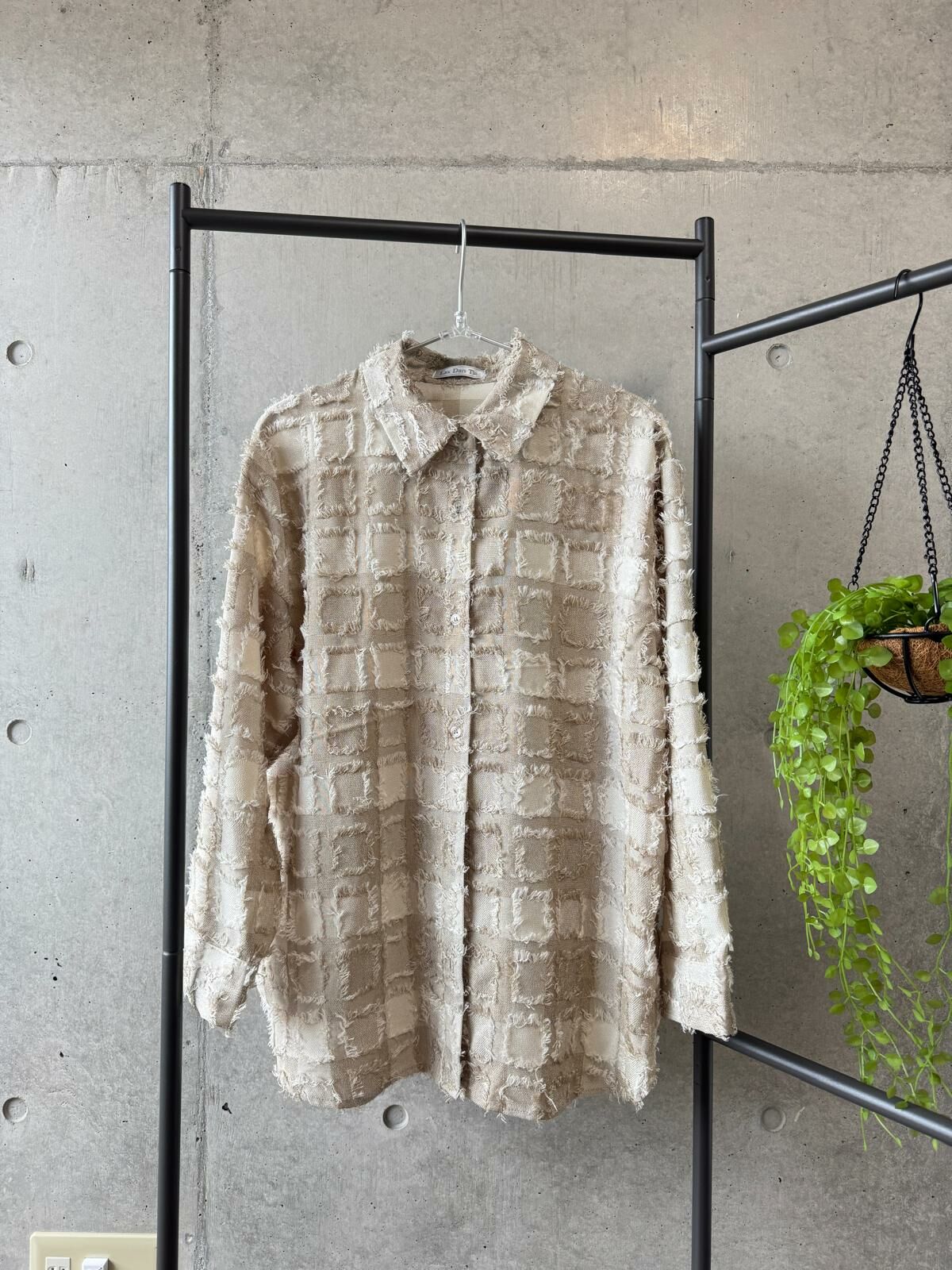 oversize 米色抽線格子襯衫【日本直送】