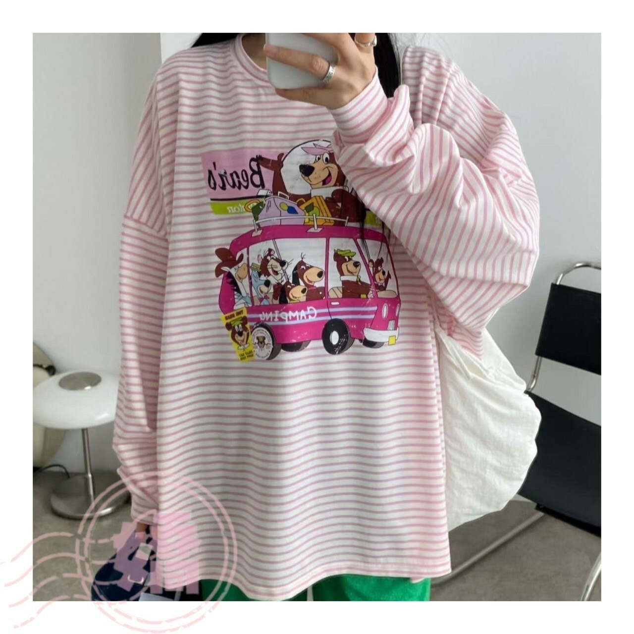 K10003熊熊校車條紋長袖(粉'藍'黑)