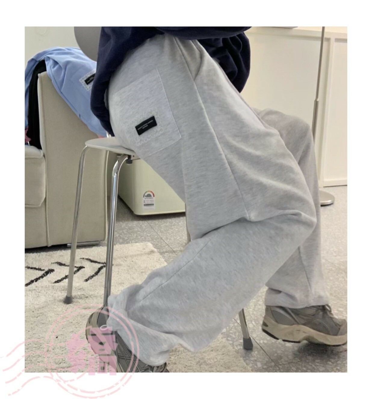 K10006口袋蕾絲小標棉褲(灰'黑'粉'藍)