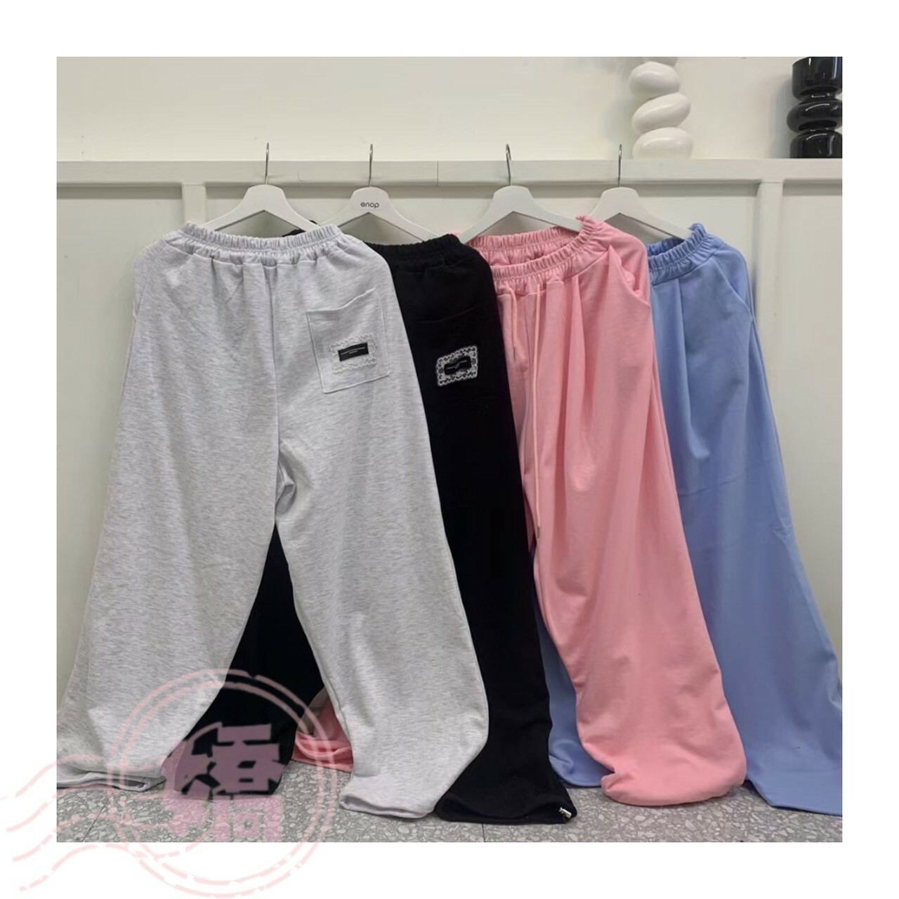 K10006口袋蕾絲小標棉褲(灰'黑'粉'藍)