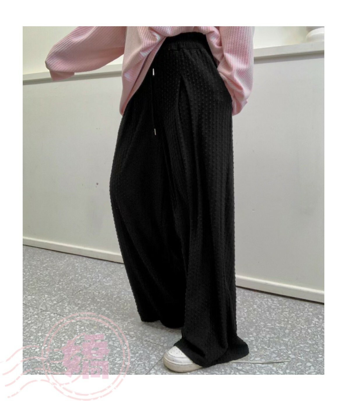 K10007立體布壓褶抽繩棉褲(白'粉'黑)