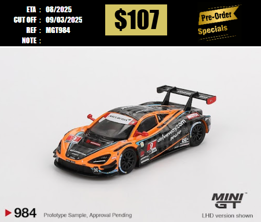 PO-$107 * MINI GT * 1:64 #984 McLaren 720S GT3 Evo Pfaff Motorsports 2024 IMSA Daytona 24 Hrs [OD24/02]