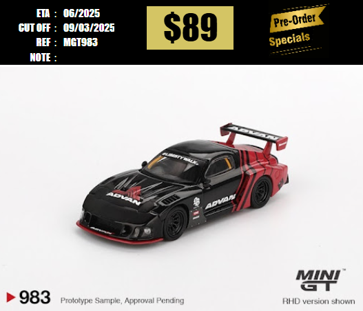 PO-$89 * MINI GT * 1:64 #983 Mazda RX-7 LB-Super Silhouette Advan RHD [OD24/02]