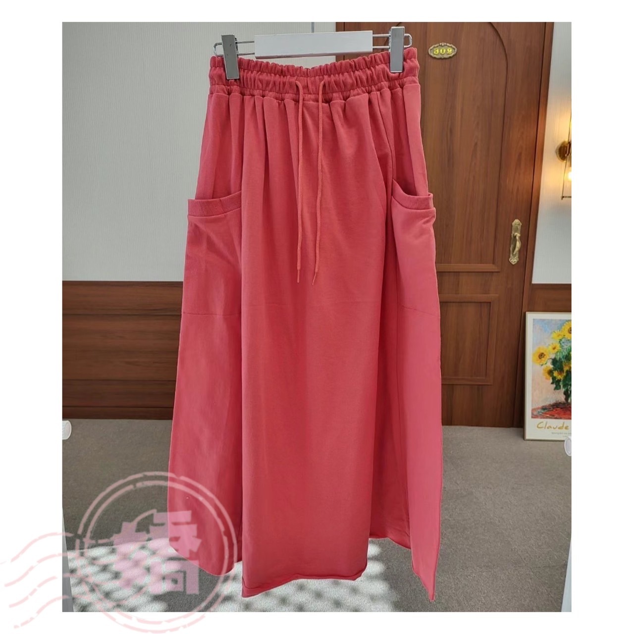 K07011腰鬆緊雙口袋長裙(灰'紅'黑)