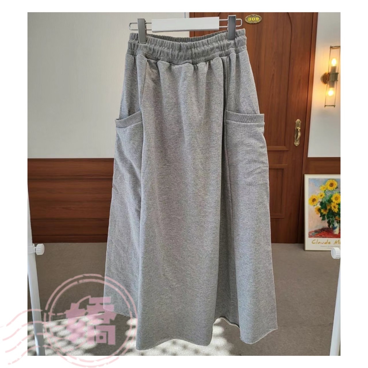 K07011腰鬆緊雙口袋長裙(灰'紅'黑)