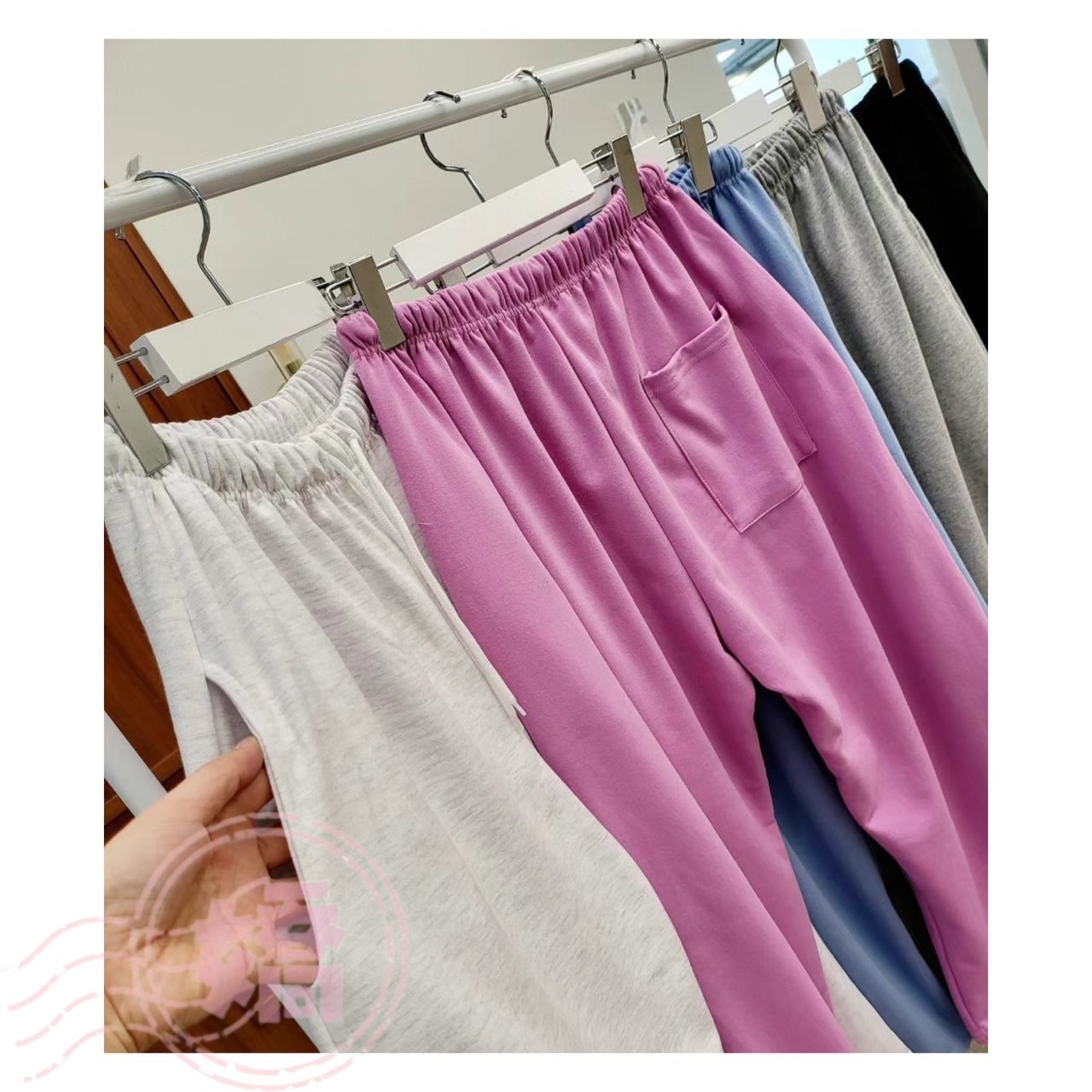 K07012白色抽繩棉寬褲(粉'藍'灰'黑)
