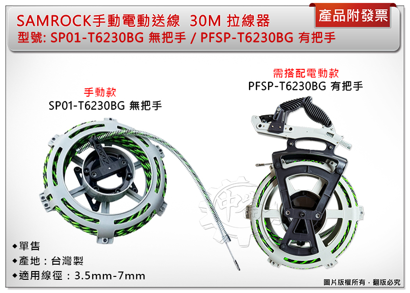 ＊中崙五金【附發票】SAMROCK 30米 送線拉線器 SP01-T6230BG無把手 /PFSP-T6230BG有把手