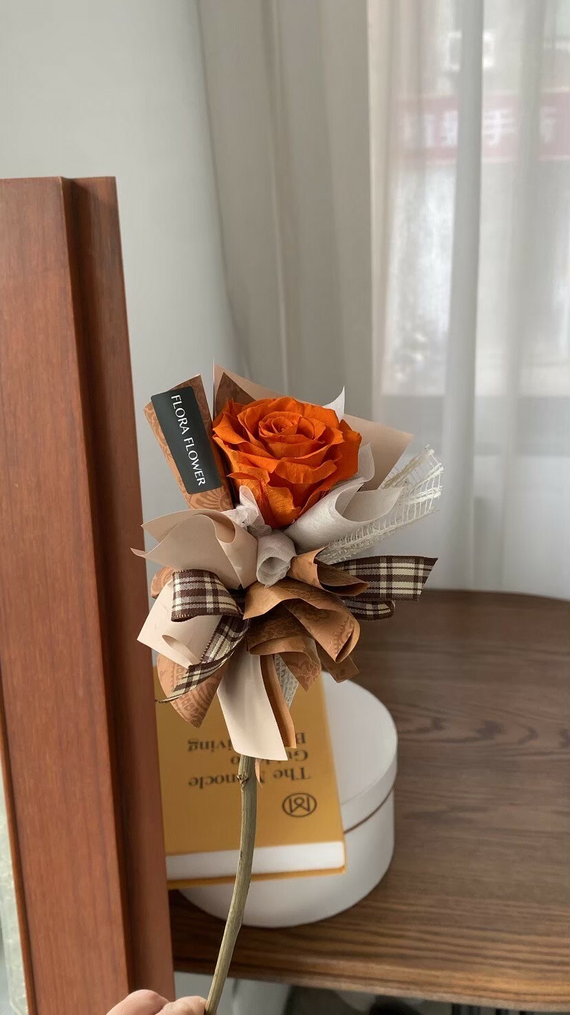 單隻永生玫瑰-落日橘