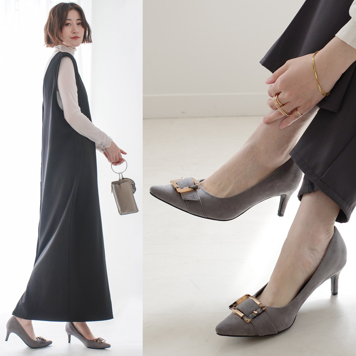 女式扣環尖頭高跟鞋 超好走女鞋【KH7544】