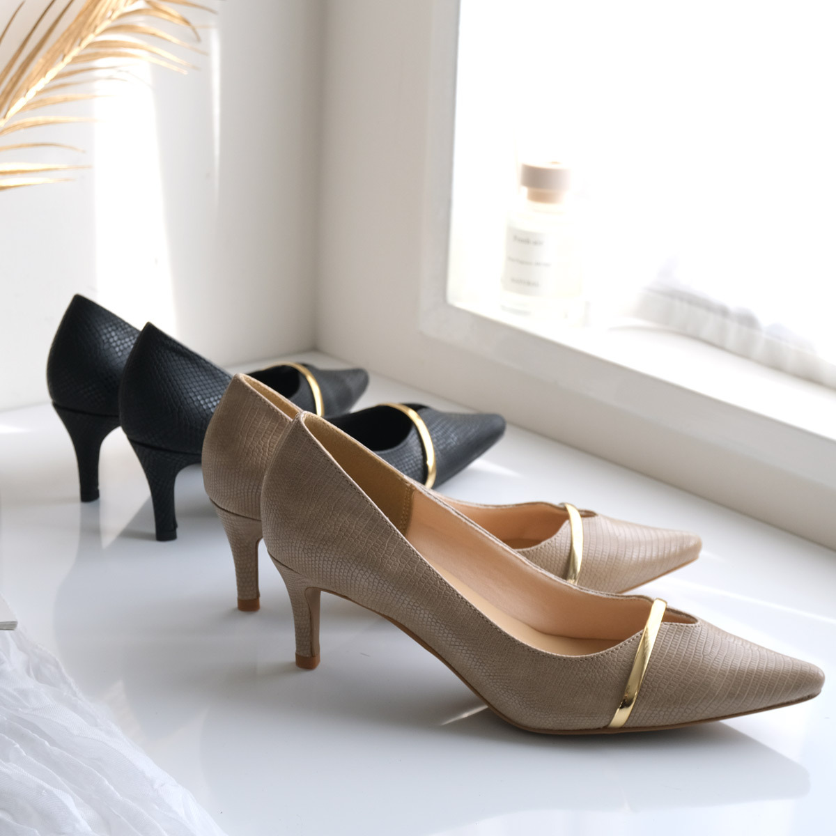 金屬線尖頭高跟鞋 超好走女鞋【KH7925】
