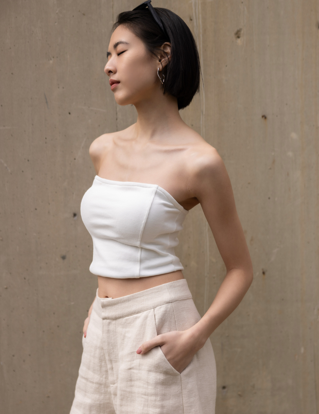 羅紋馬甲平口Bra Top（白色/3尺寸）