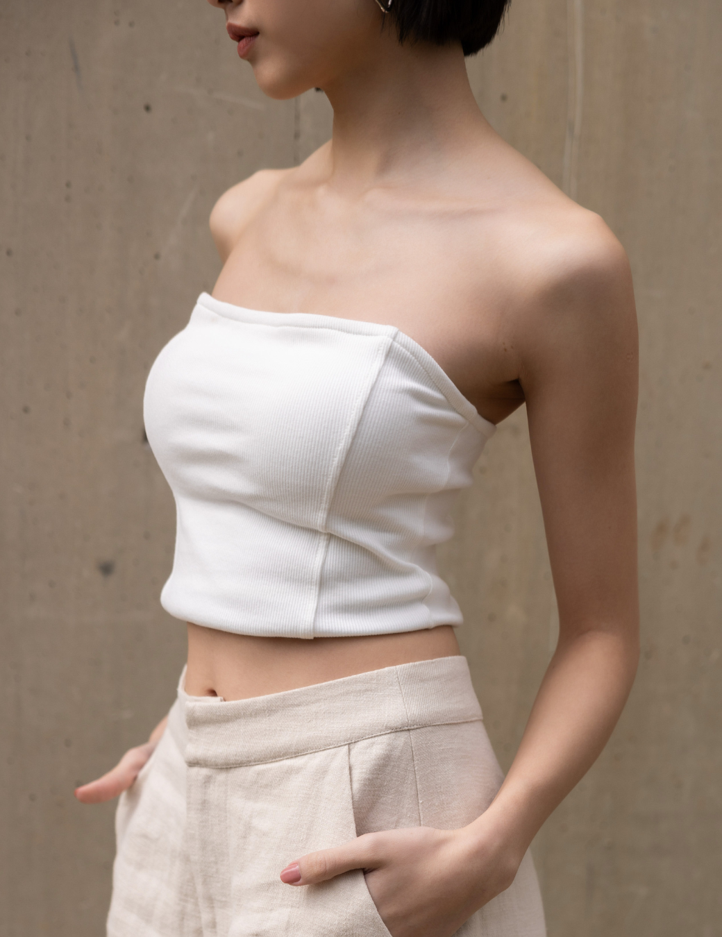 羅紋馬甲平口Bra Top（白色/3尺寸）