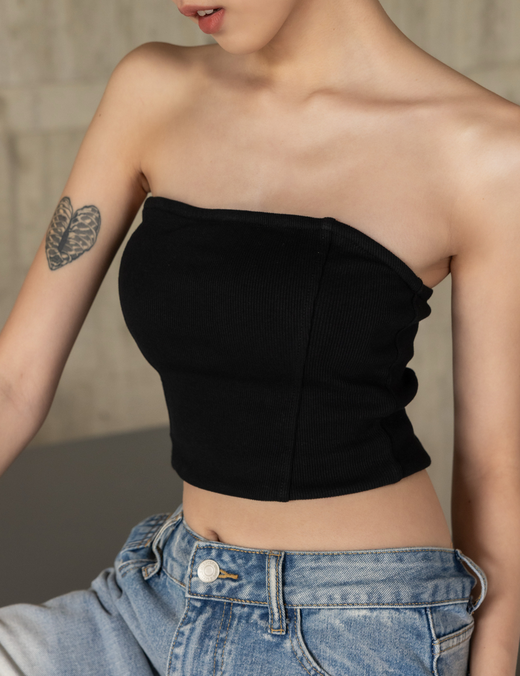 羅紋馬甲平口Bra Top（黑色/3尺寸）