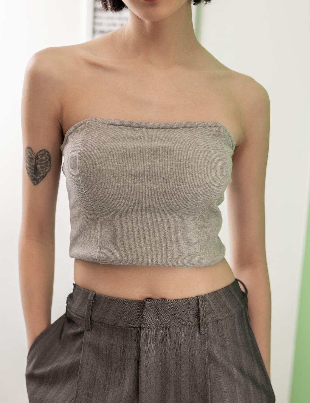 羅紋馬甲平口Bra Top（灰色/3尺寸）