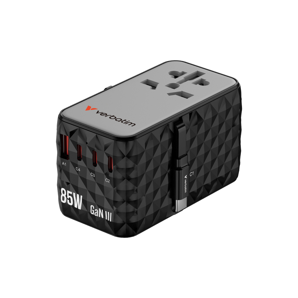 85W 全球通用旅行轉接頭-黑色(自帶伸縮線)