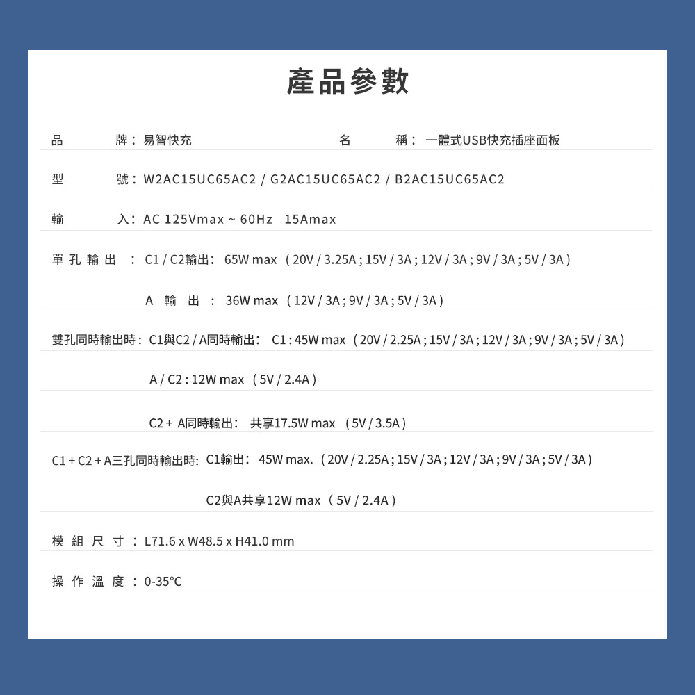 易智快充,高端系列-一體式65W USB快充插座-鋼化玻璃面板,